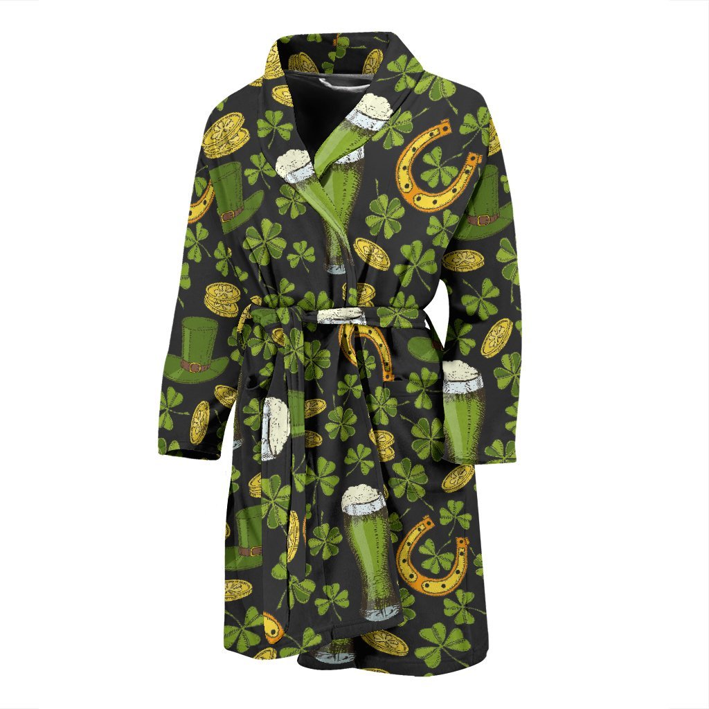 St Patrick's Day Leprechaun Beer Pattern Print Men Long Robe-grizzshop