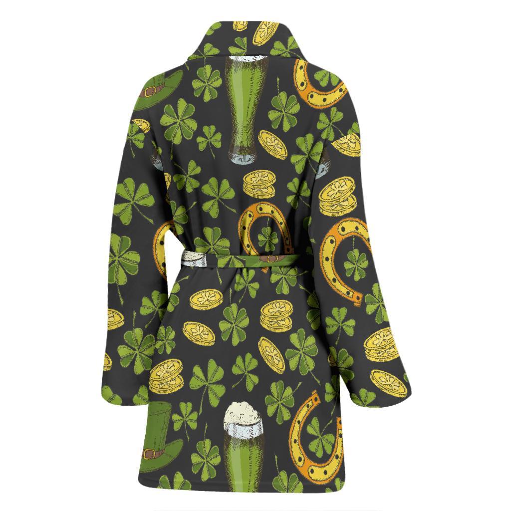 St Patrick's Day Leprechaun Beer Pattern Print Women Long Robe-grizzshop