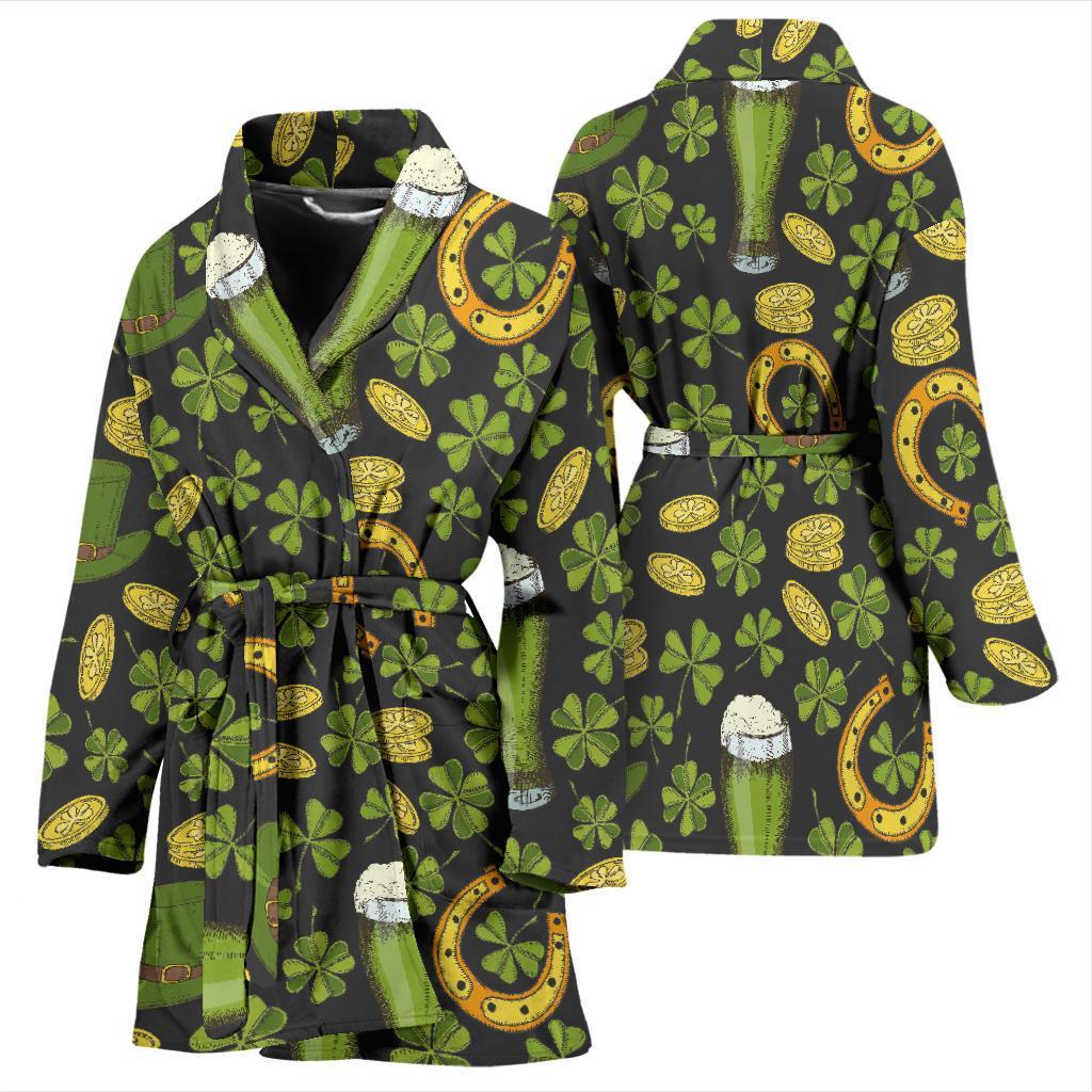 St Patrick's Day Leprechaun Beer Pattern Print Women Long Robe-grizzshop