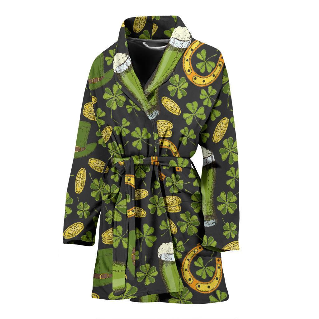 St Patrick's Day Leprechaun Beer Pattern Print Women Long Robe-grizzshop