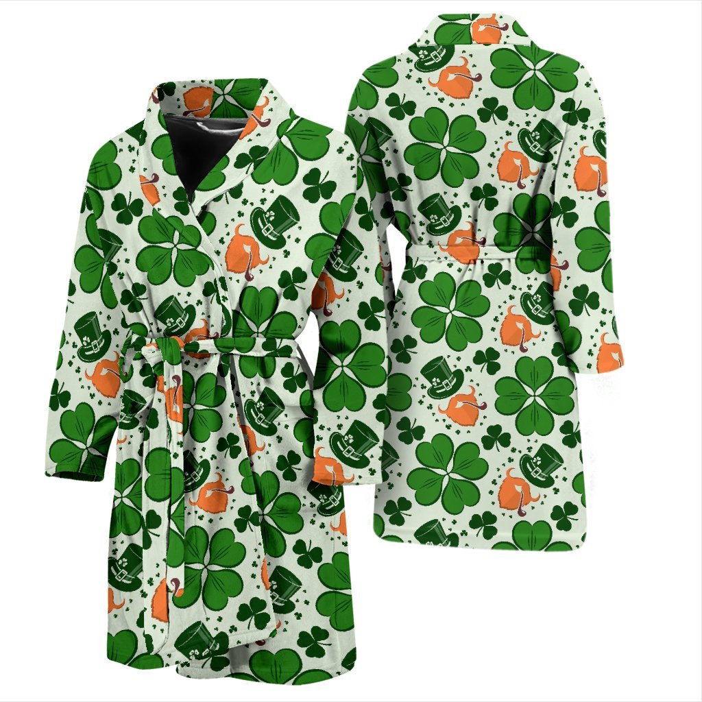 St Patrick's Day Leprechaun Pattern Print Men Long Robe-grizzshop