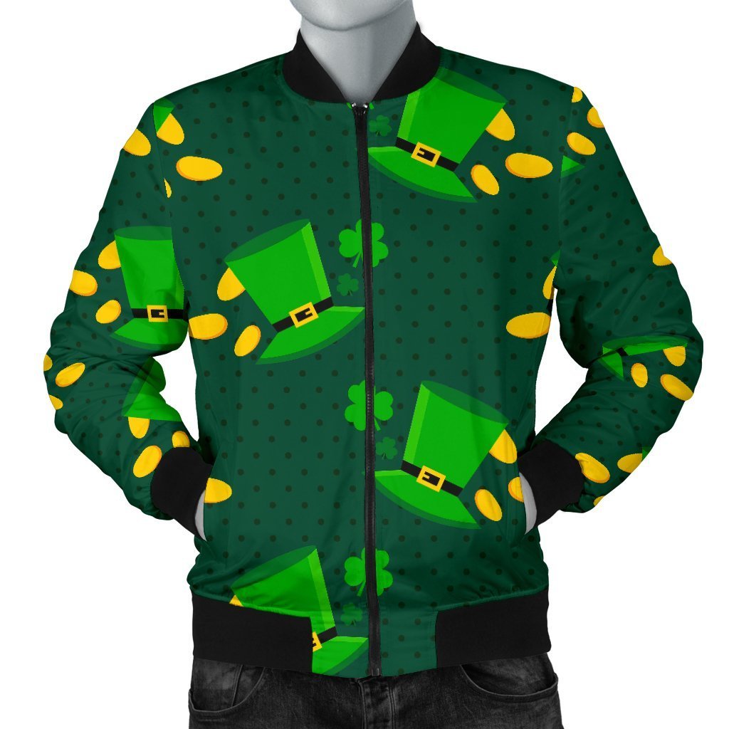 St Patrick's Day Leprechaun Print Pattern Men's Bomber Jacket-grizzshop