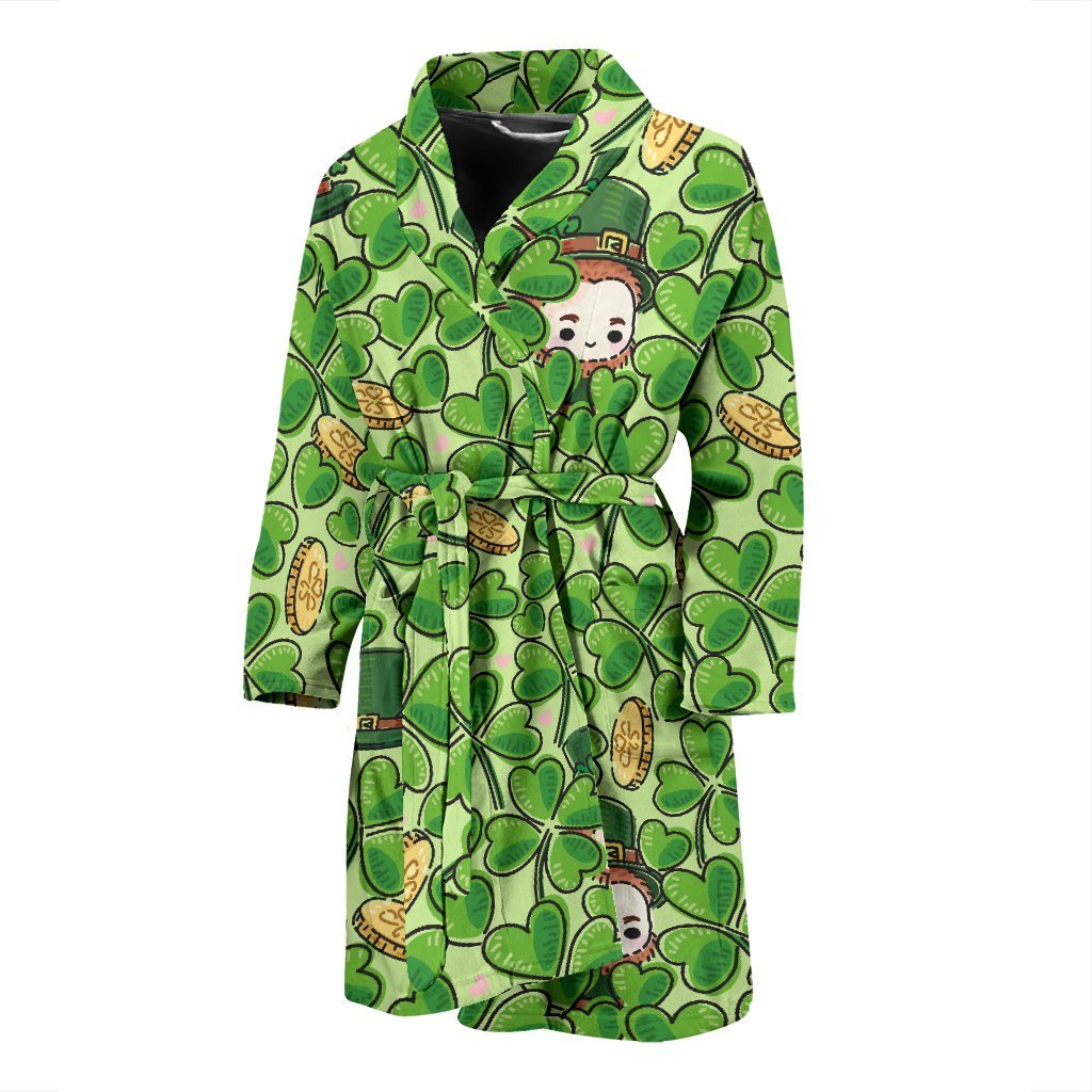 St Patrick's Day Shamrock Pattern Print Men Long Robe-grizzshop