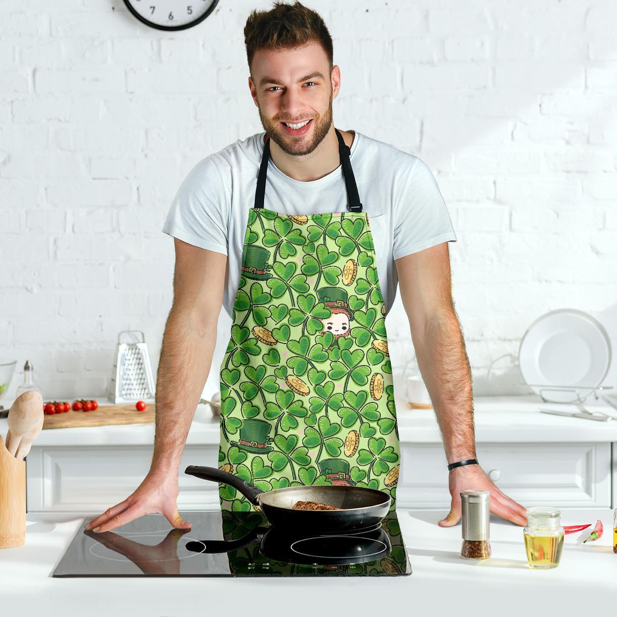St Patrick's Day Shamrock Pattern Print Men's Apron-grizzshop