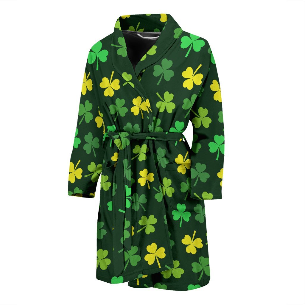St Patrick's Day Shamrock Print Pattern Men Long Robe-grizzshop