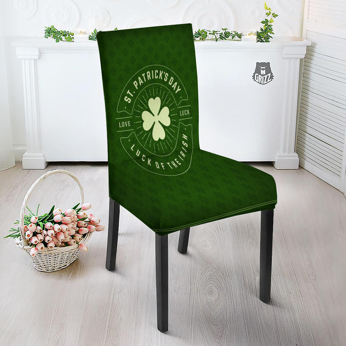 St. Patrick's Day Four Leaf Clover Print Dining Chair Slipcover-grizzshop