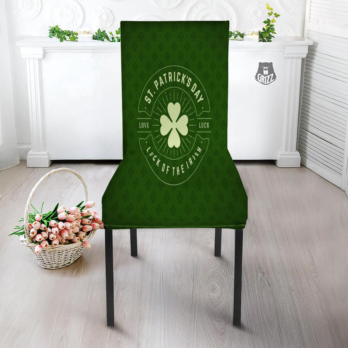 St. Patrick's Day Four Leaf Clover Print Dining Chair Slipcover-grizzshop