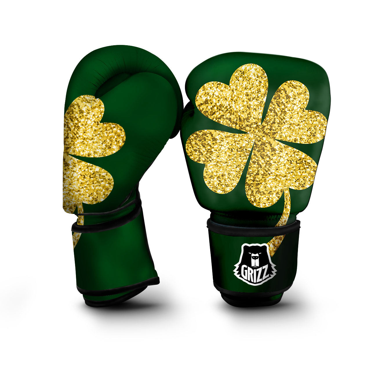 St. Patrick's Day Gold Clover Print Boxing Gloves-grizzshop