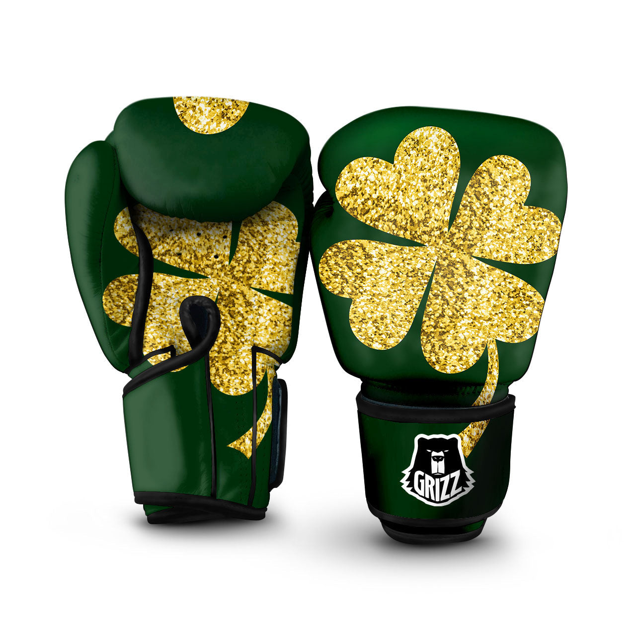 St. Patrick's Day Gold Clover Print Boxing Gloves-grizzshop
