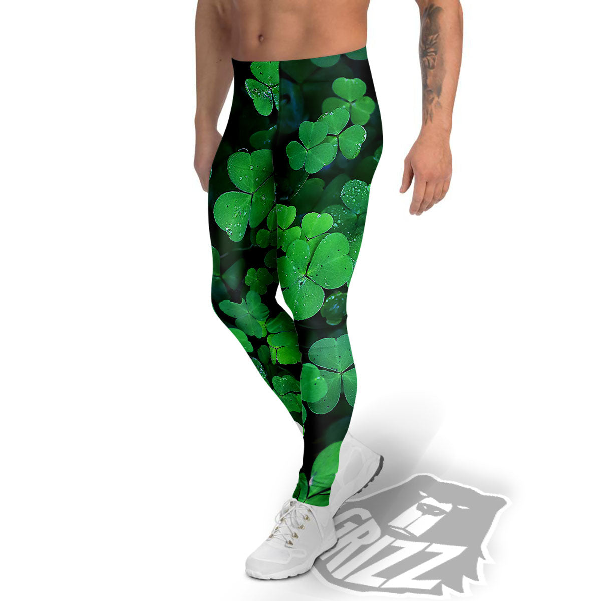 St. Patrick's Day Shamrock Clover Print Men's Leggings-grizzshop