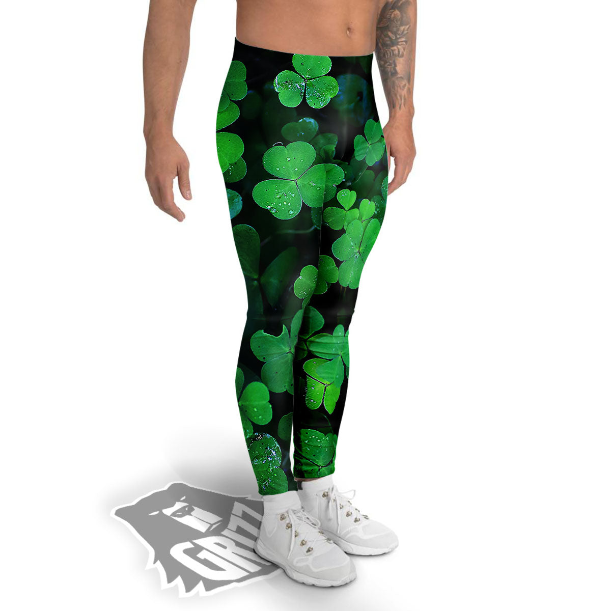 St. Patrick's Day Shamrock Clover Print Men's Leggings-grizzshop