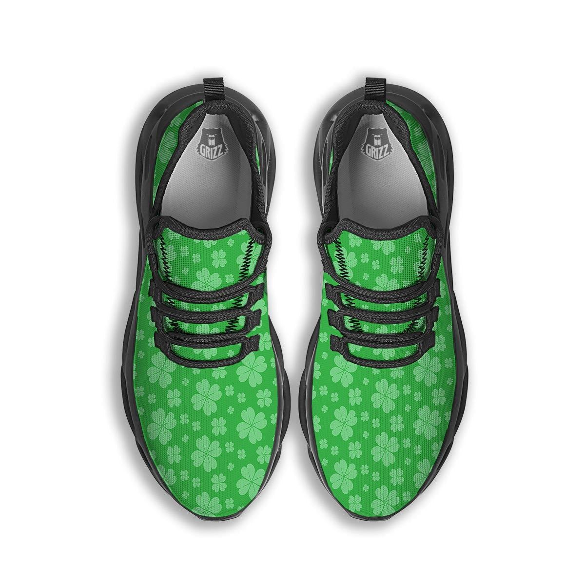St. Patrick's Day Shamrock Leaf Print Pattern Black Running Shoes-grizzshop