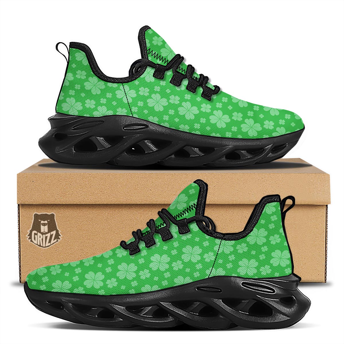 St. Patrick's Day Shamrock Leaf Print Pattern Black Running Shoes-grizzshop
