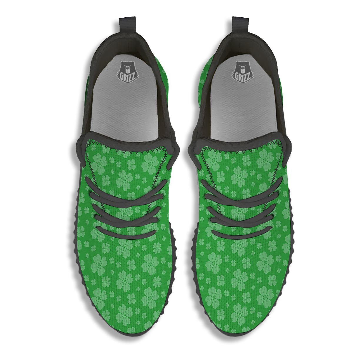 St. Patrick's Day Shamrock Leaf Print Pattern Black Walking Shoes-grizzshop
