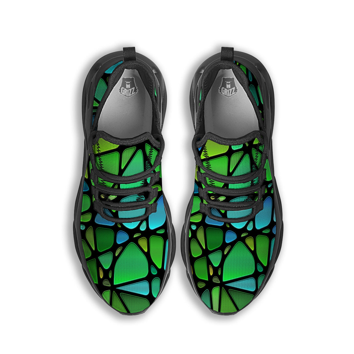Stained Glass Green And Blue Print Black Running Shoes-grizzshop
