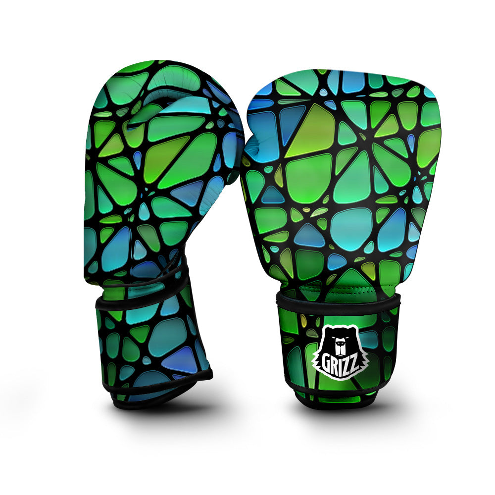 Stained Glass Green And Blue Print Boxing Gloves-grizzshop