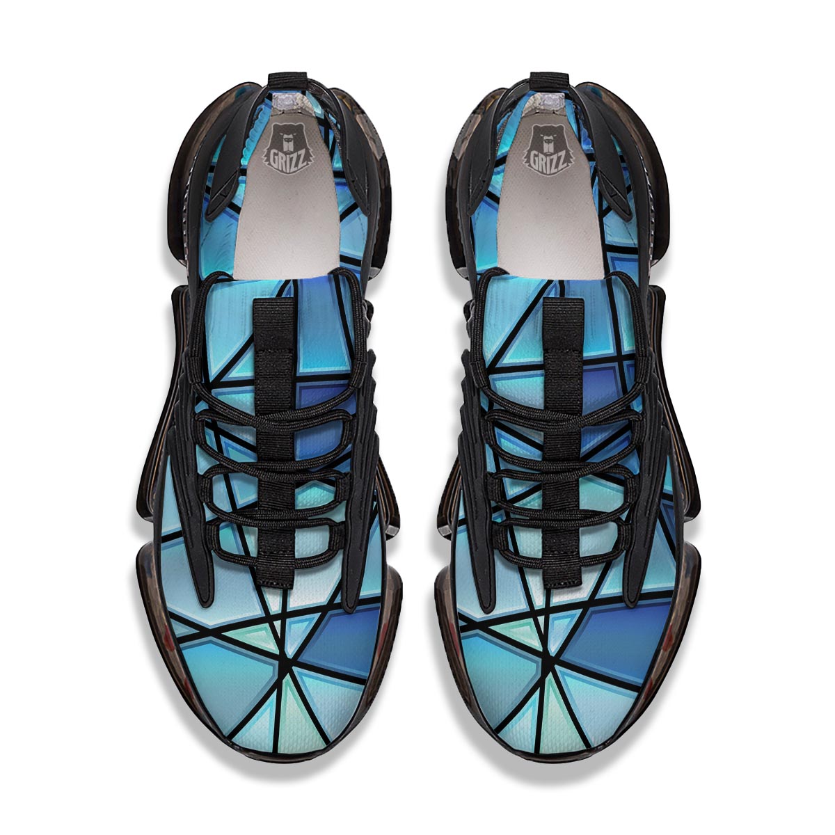 Stained Glass Mosaic Teal Print Black Gym Shoes-grizzshop