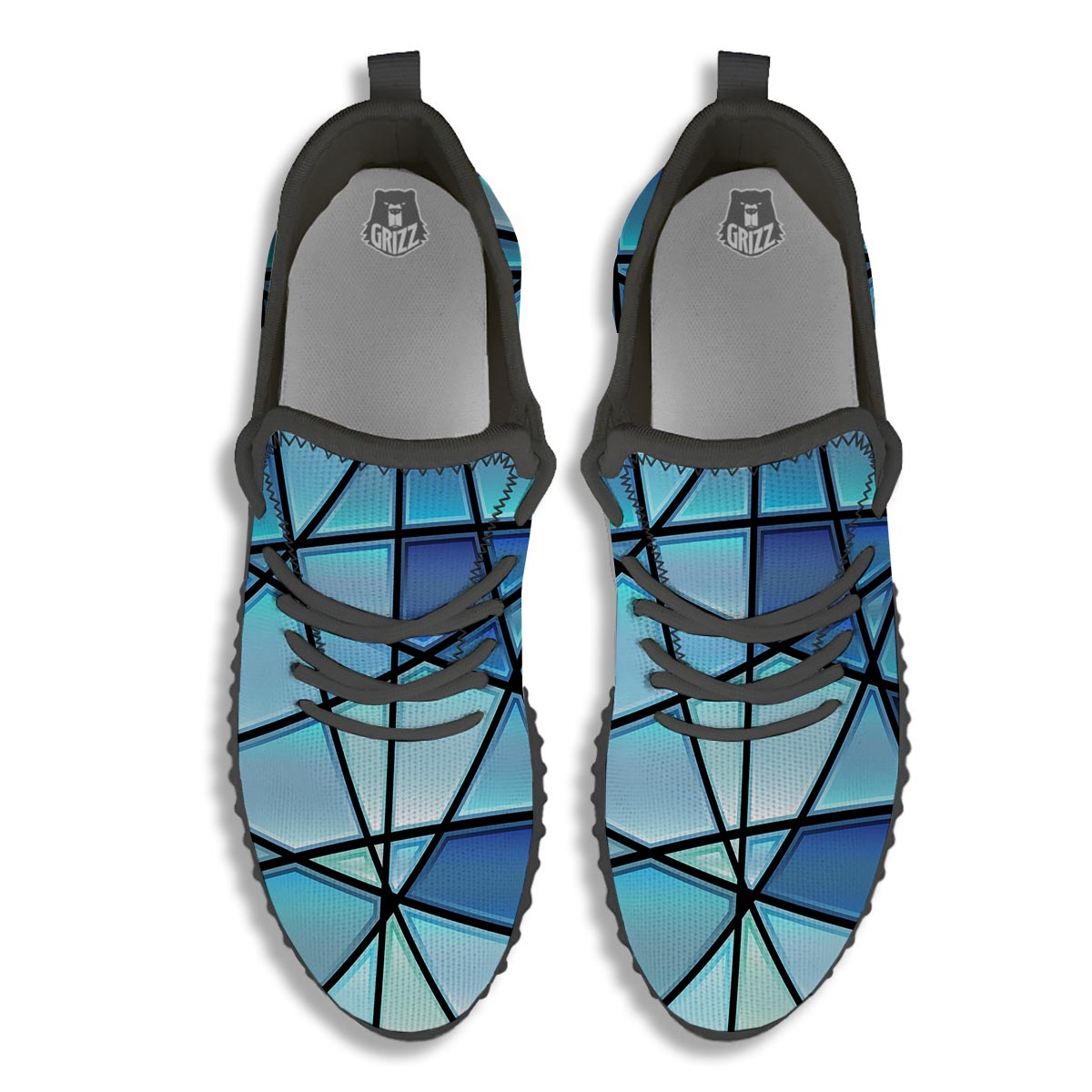 Stained Glass Mosaic Teal Print Black Walking Shoes-grizzshop