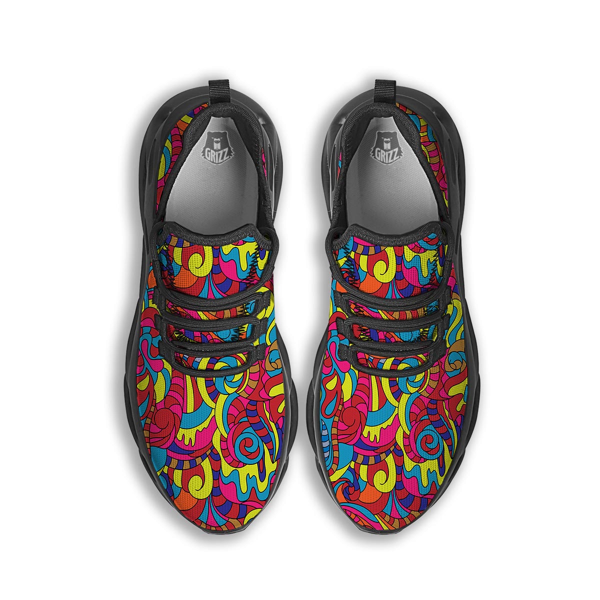 Stained Glass Psychedelic Trippy Black Running Shoes-grizzshop