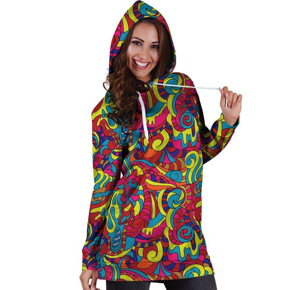 Stained Glass Psychedelic Trippy Hoodie Dress-grizzshop