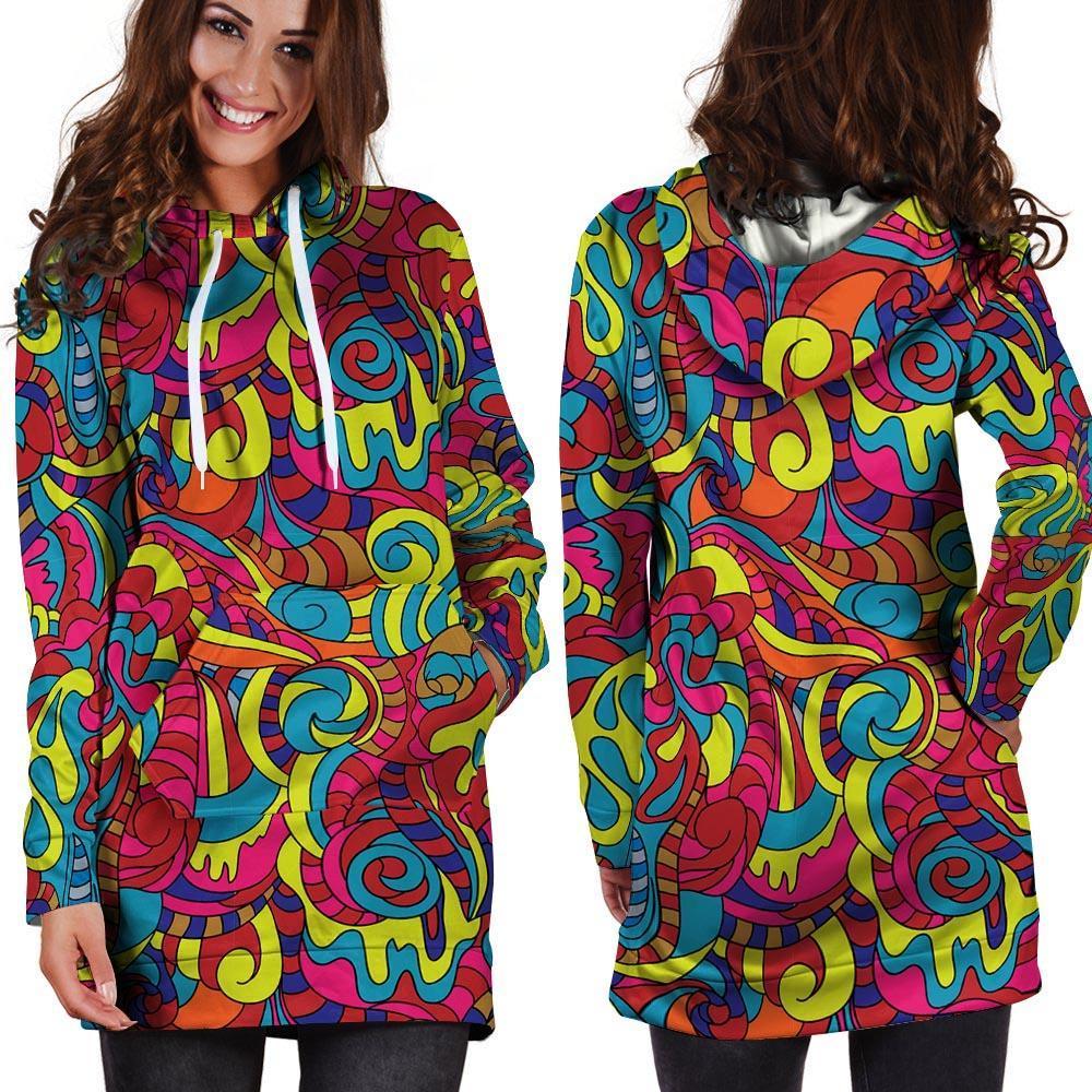 Stained Glass Psychedelic Trippy Hoodie Dress-grizzshop