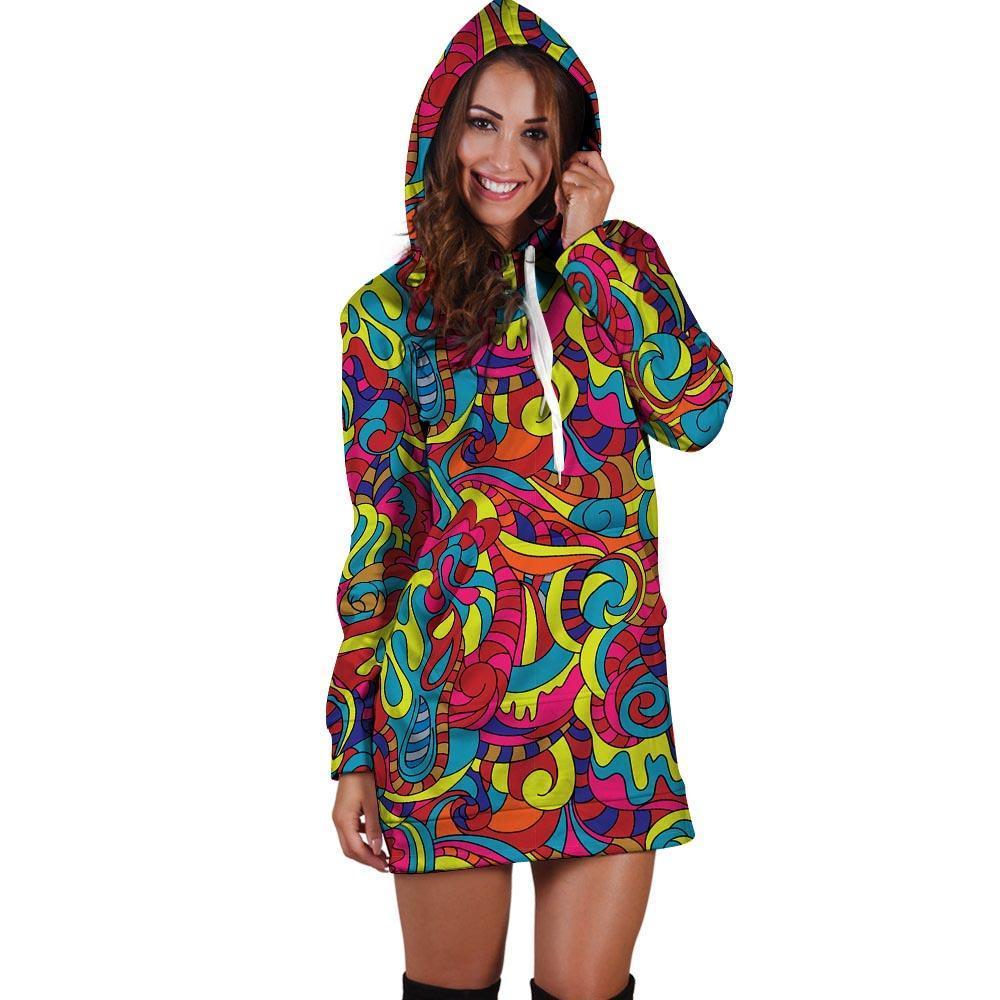 Stained Glass Psychedelic Trippy Hoodie Dress-grizzshop