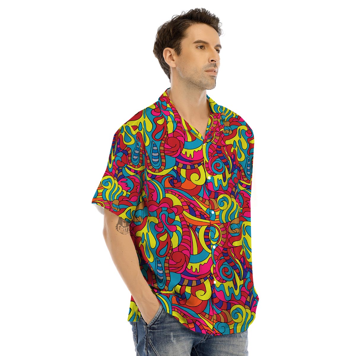 Stained Glass Psychedelic Trippy Men’s Hawaiian Shirt-grizzshop