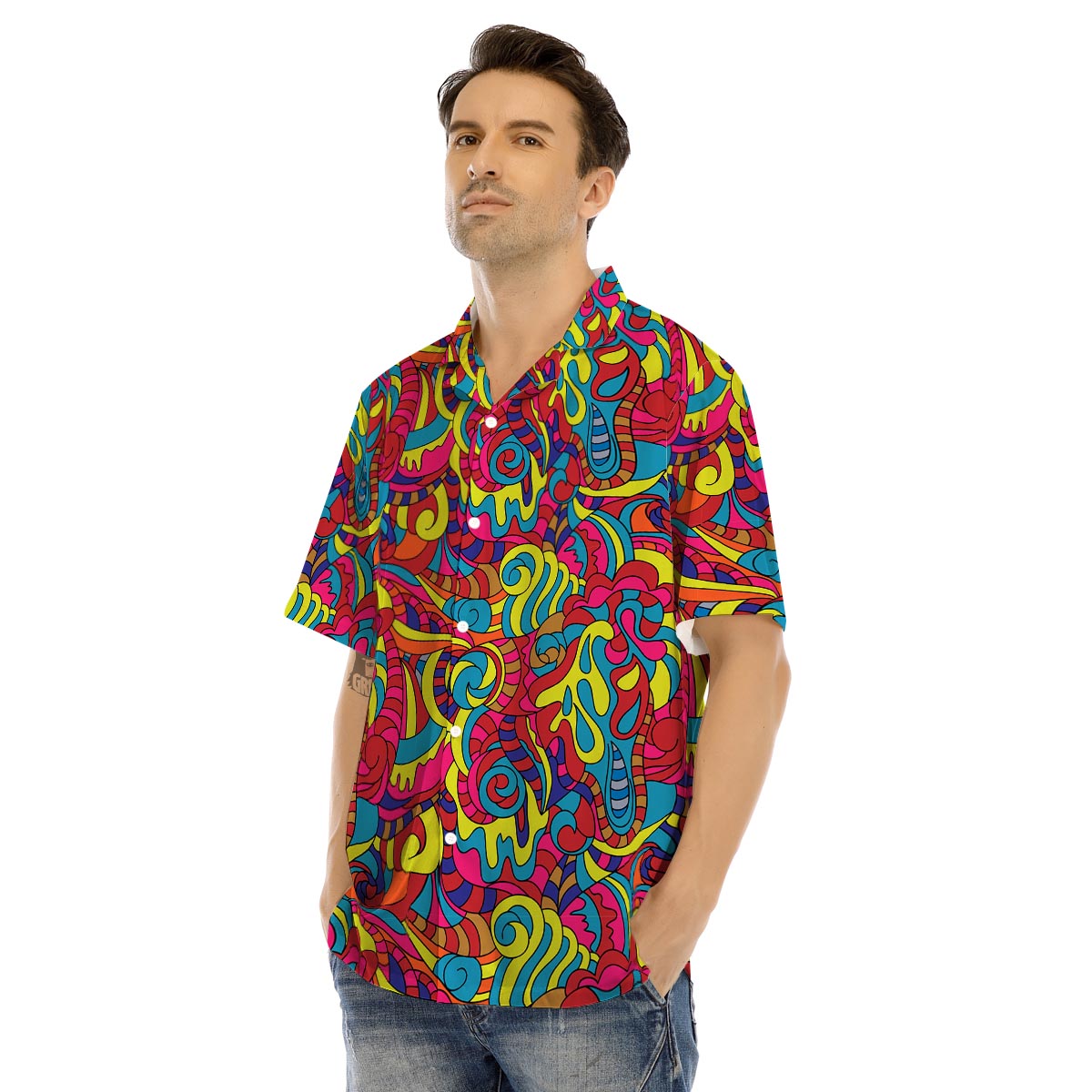 Stained Glass Psychedelic Trippy Men’s Hawaiian Shirt-grizzshop