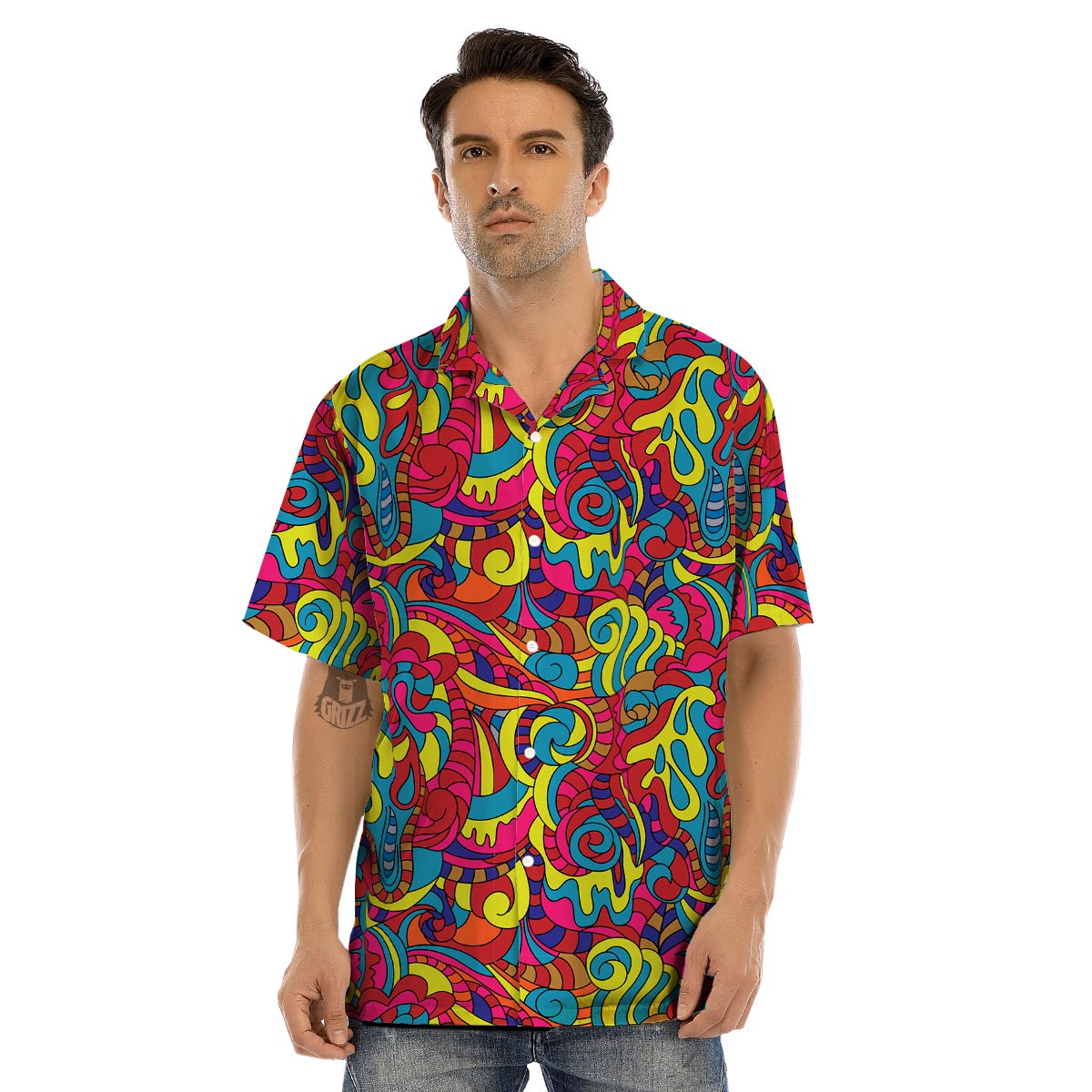 Stained Glass Psychedelic Trippy Men’s Hawaiian Shirt-grizzshop