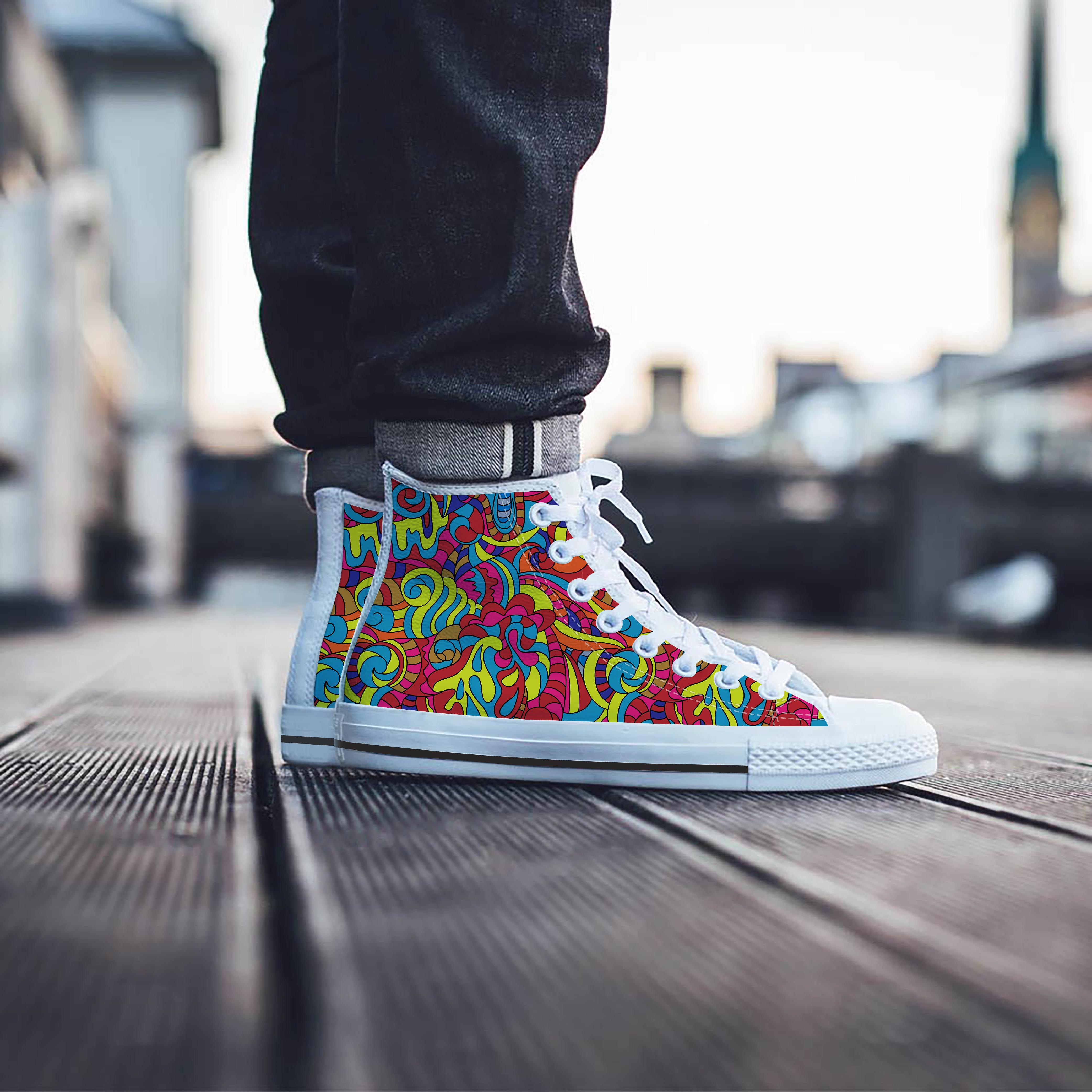 Stained Glass Psychedelic Trippy Men's High Top Shoes-grizzshop