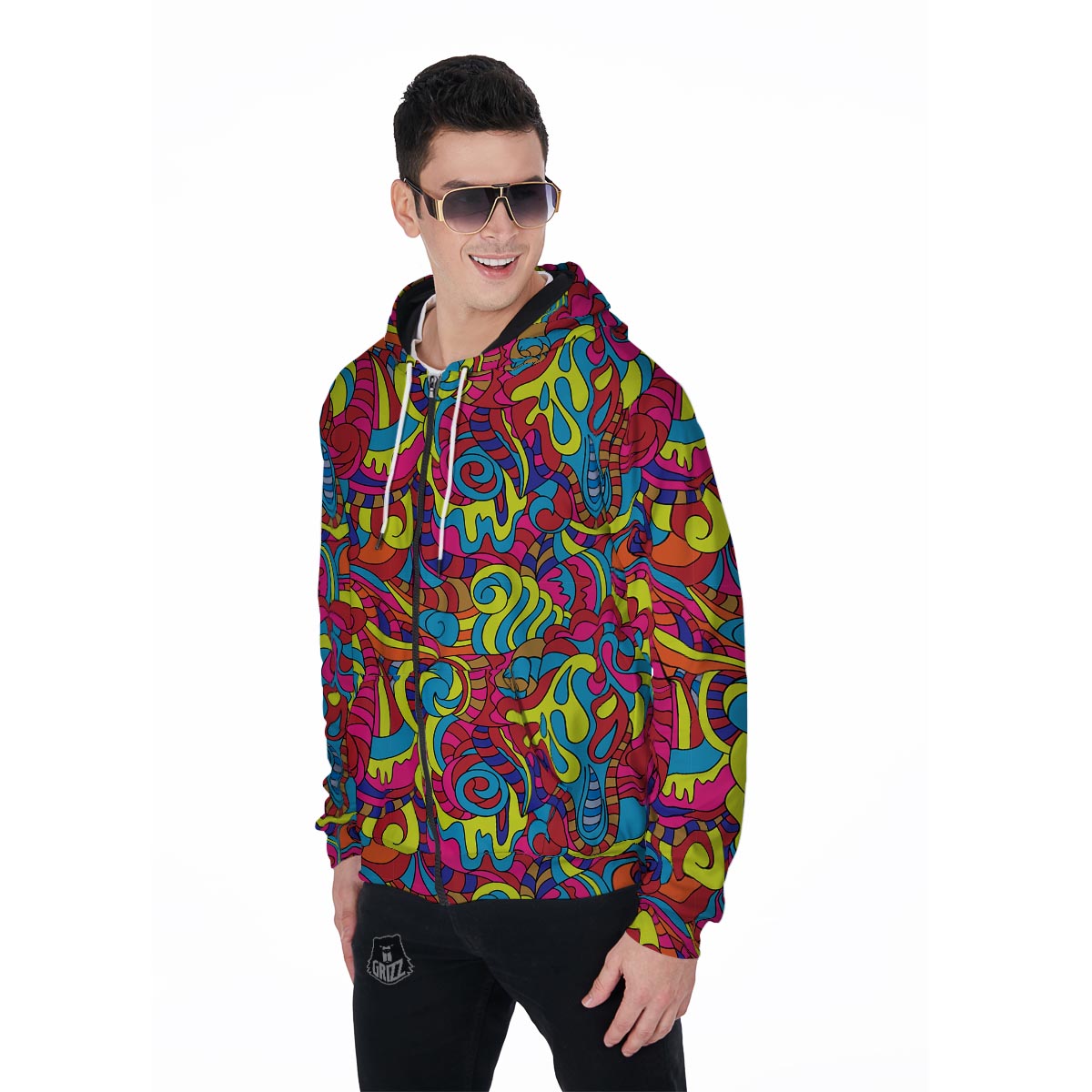 Stained Glass Psychedelic Trippy Men's Zip Up Hoodie-grizzshop