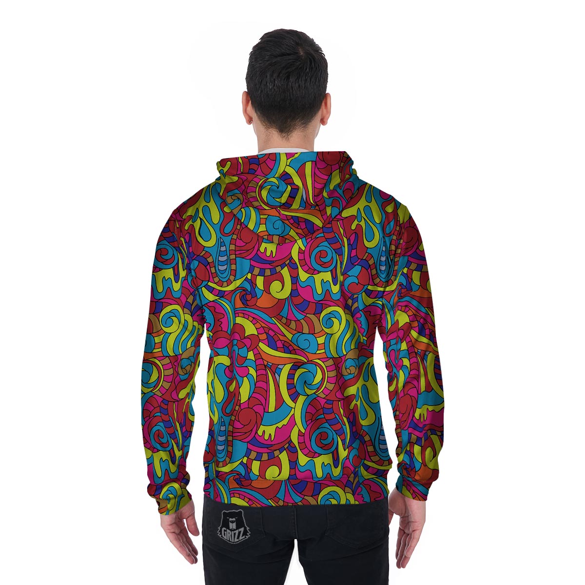 Stained Glass Psychedelic Trippy Men's Zip Up Hoodie-grizzshop