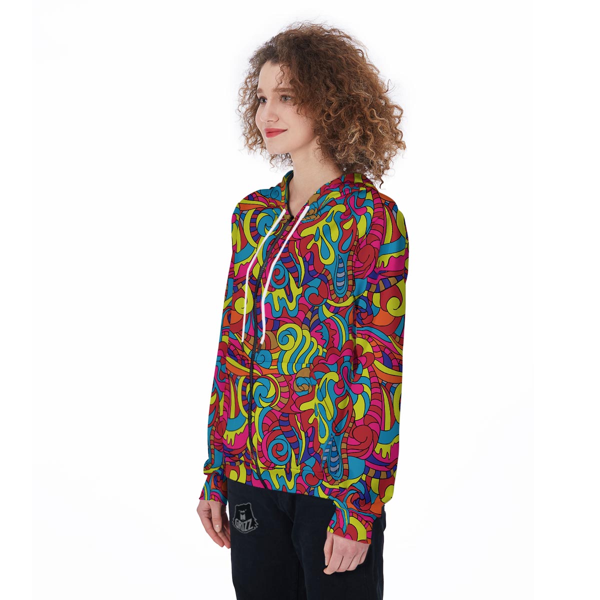 Stained Glass Psychedelic Trippy Women's Zip Up Hoodie-grizzshop