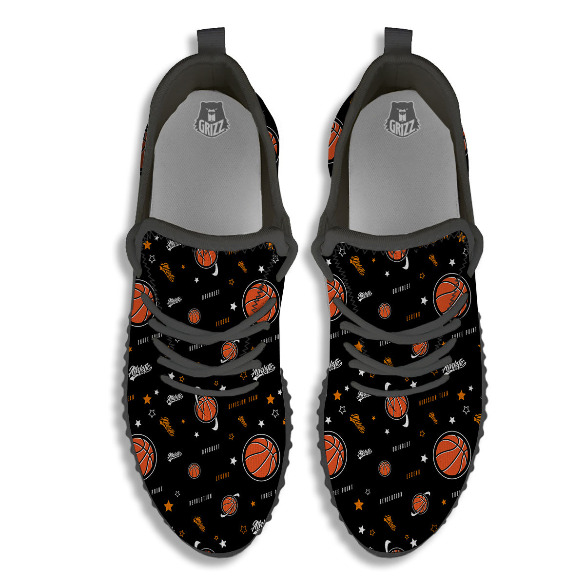 Star And Basketball Print Pattern Black Walking Shoes-grizzshop