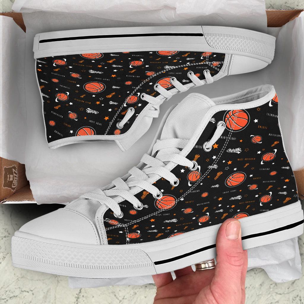 Star And Basketball Print Pattern White High Top Shoes-grizzshop