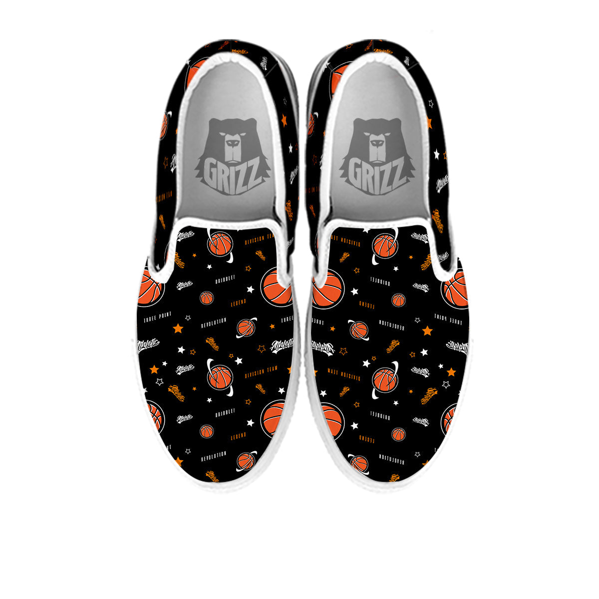 Star And Basketball Print Pattern White Slip On Shoes-grizzshop