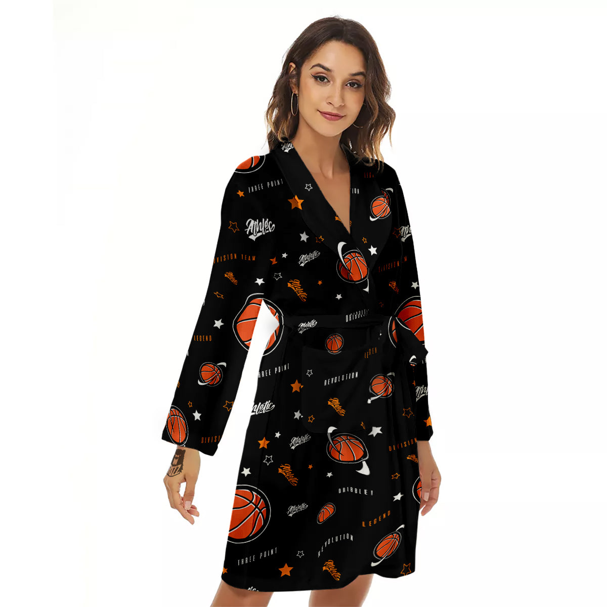 Star And Basketball Print Pattern Women's Robe-grizzshop