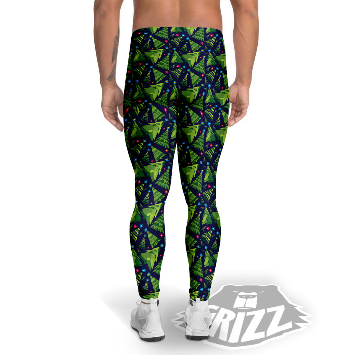 Star And Christmas Tree Print Pattern Men's Leggings-grizzshop