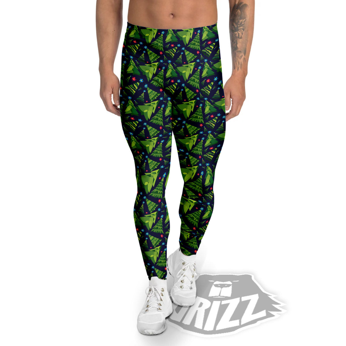 Star And Christmas Tree Print Pattern Men's Leggings-grizzshop