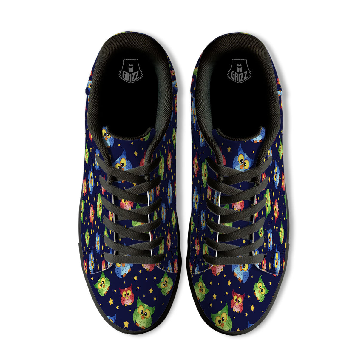 Star And Owl Print Pattern Black Low Top Sneakers-grizzshop