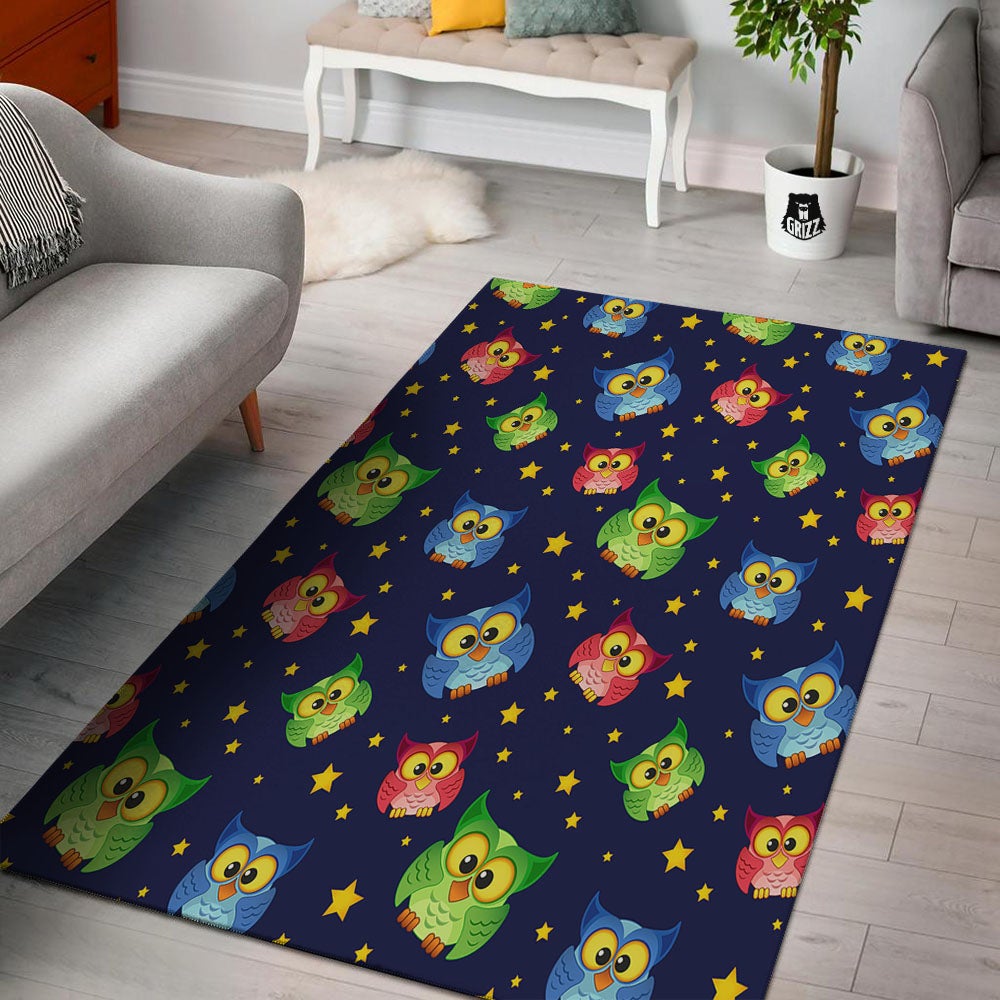 Star And Owl Print Pattern Floor Mat-grizzshop