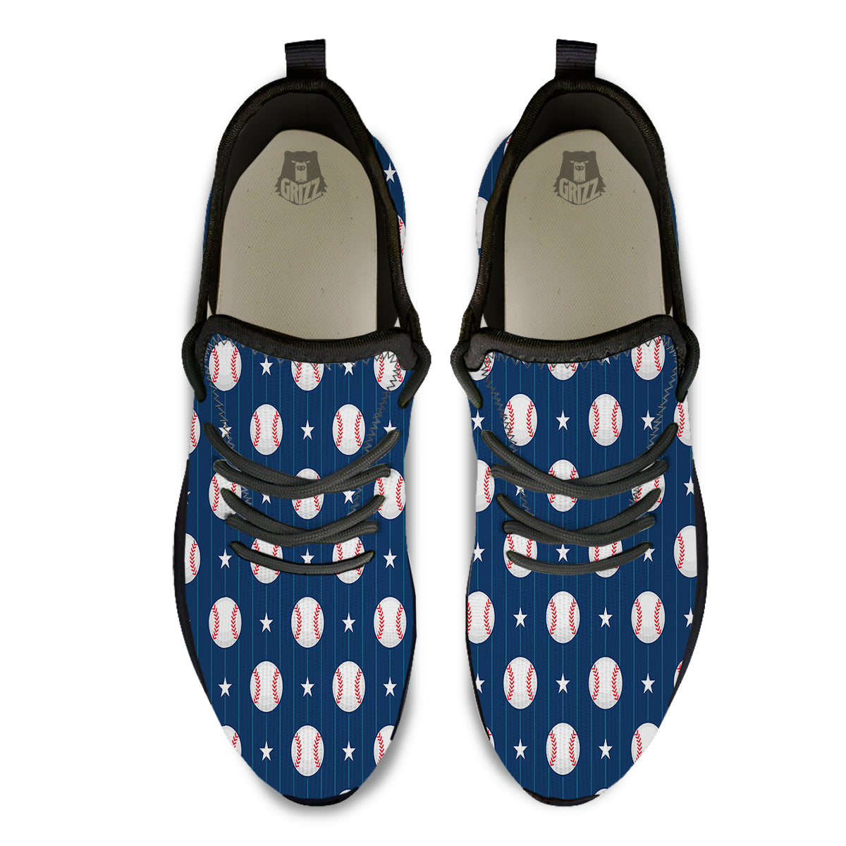 Star Baseballs Print Pattern Black Athletic Shoes-grizzshop