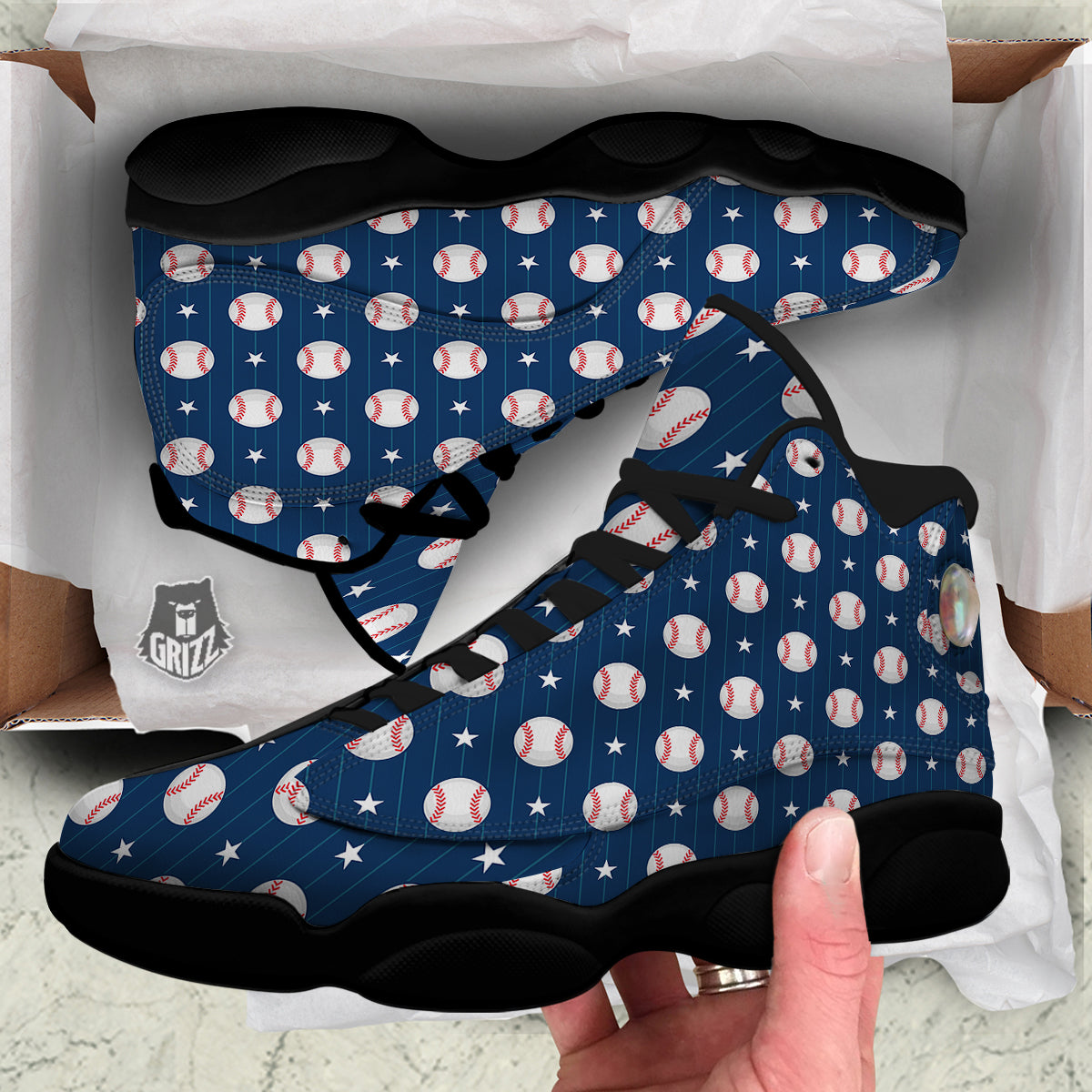 Star Baseballs Print Pattern Black Basketball Shoes-grizzshop