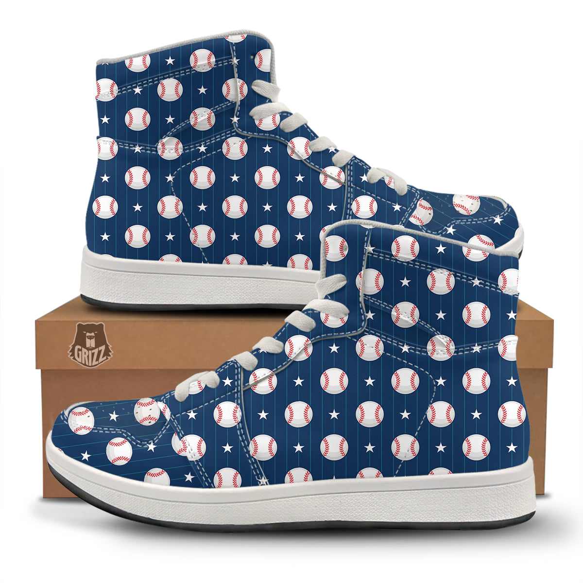 Star Baseballs Print Pattern High Top Sneakers-grizzshop