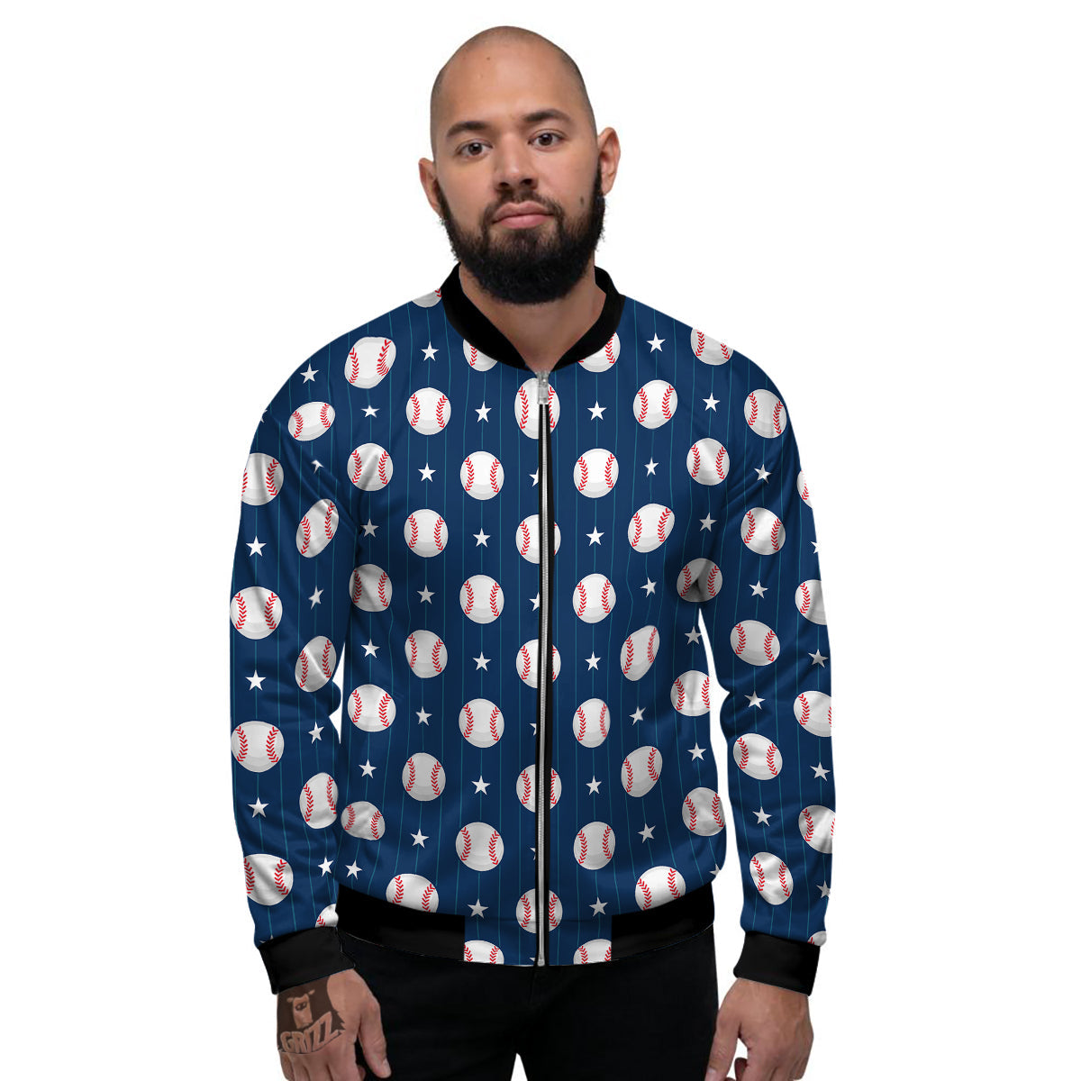 Star Baseballs Print Pattern Men's Bomber Jacket-grizzshop