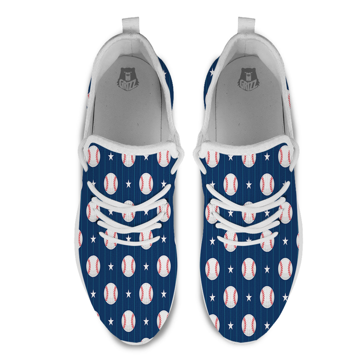 Star Baseballs Print Pattern White Athletic Shoes-grizzshop