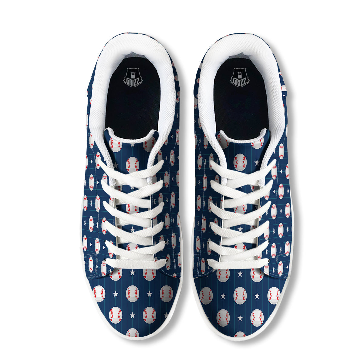 Star Baseballs Print Pattern White Low Top Sneakers-grizzshop