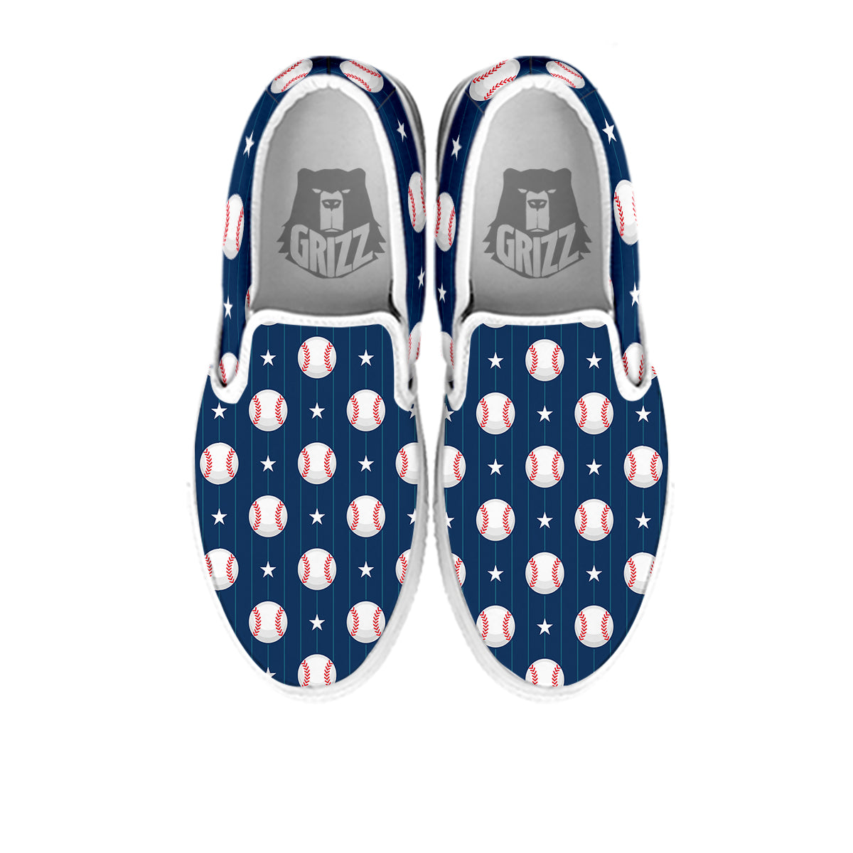 Star Baseballs Print Pattern White Slip On Shoes-grizzshop