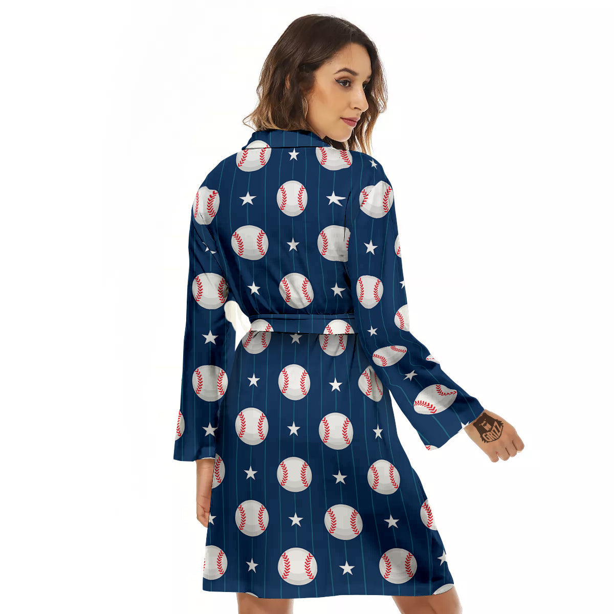 Star Baseballs Print Pattern Women's Robe-grizzshop