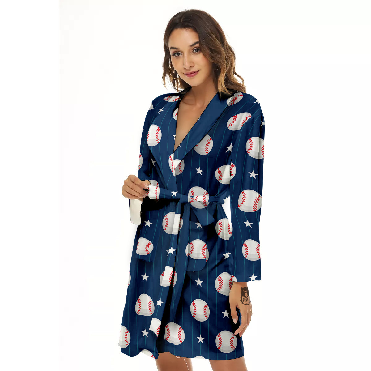 Star Baseballs Print Pattern Women's Robe-grizzshop